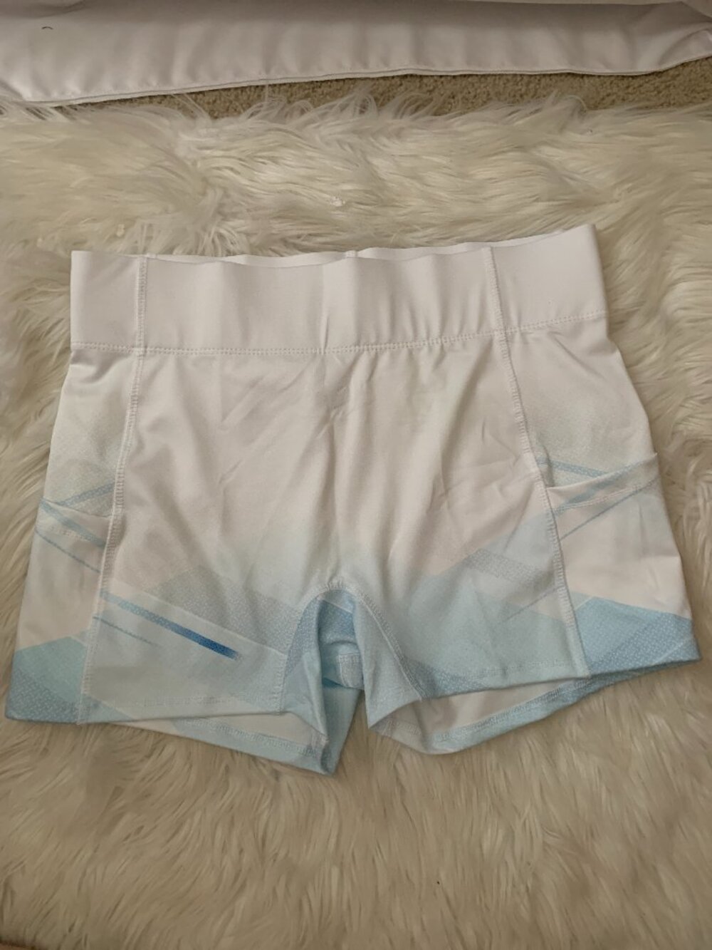 LUCKY IN LOVE Shades of Blue Biker Shorts in Blue/White Sz LARGE